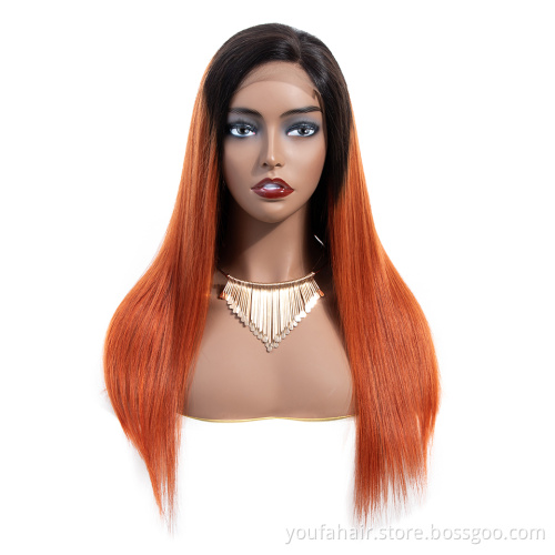 Wholesale Price 12A Virgin Brazilian Human Hair Orange 1b/350 Ombre Color 4x4 Transparent HD Lace Closure Wigs for Black Women